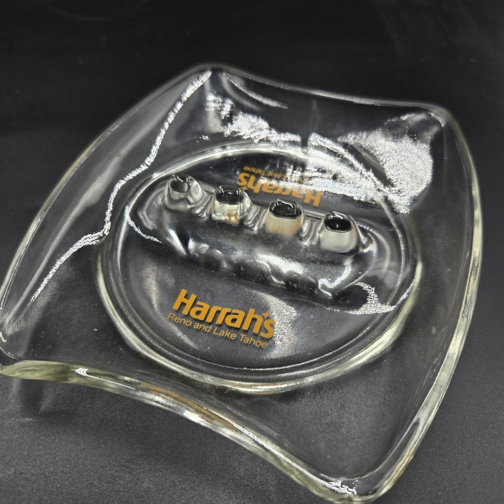 Vintage Harrahs Casino‎ Reno Lake Tahoe NV Advertising Clear Ashtray 5" X 5"